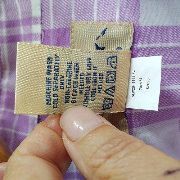 Blue Mountain Button Down Top Size XL Purple And White Plaid Check Short Sleeve - Picture 3 of 4